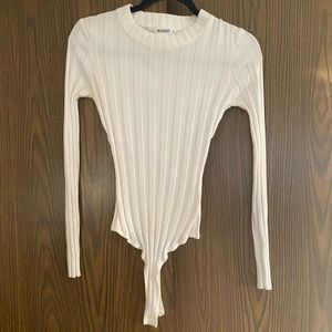 Misguided White Ribbed Bodysuit
